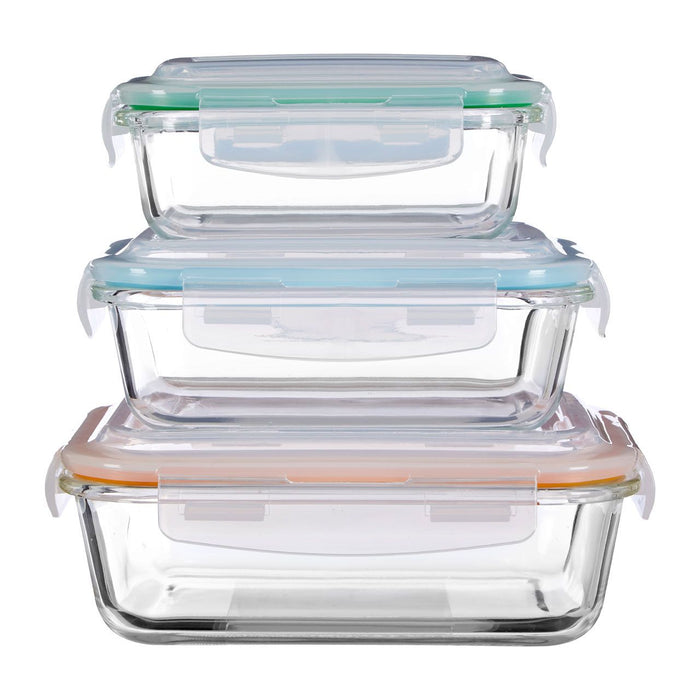 Glass Airtight Silicone Seal Premium Food Storage Container For Complete Food Preservation - Set of 3 Multi Coloured