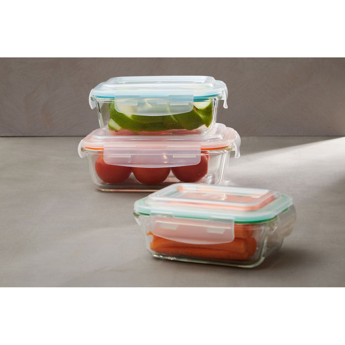 Glass Airtight Silicone Seal Premium Food Storage Container For Complete Food Preservation - Set of 3 Multi Coloured