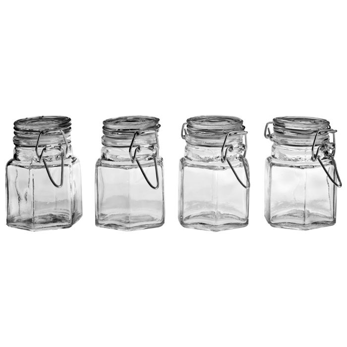 Silver Airtight Rubber Seal Clip Top Lid Round Glass Jars (Set of 4)