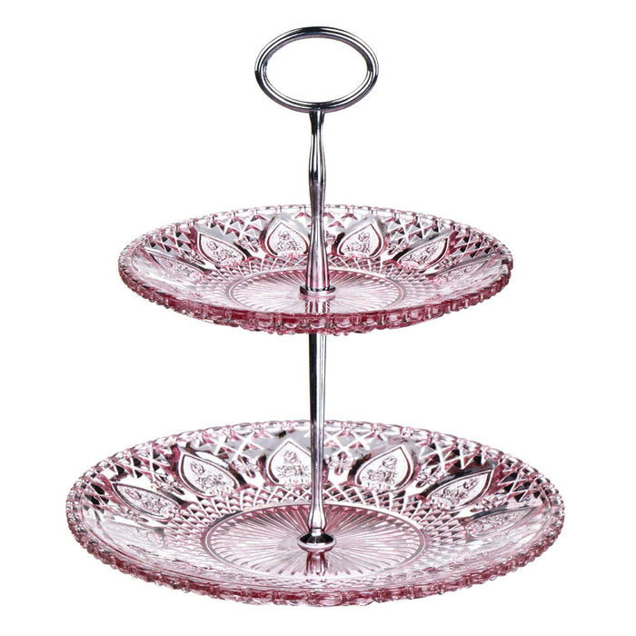 Pink Glass Cake Stand with 2 Tiers