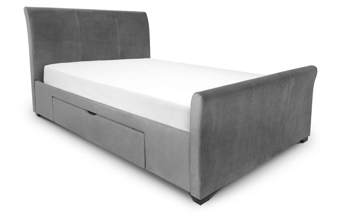 Capri Fabric Bed with 2 Drawers - Dark Grey Velvet - Modern Home Interiors