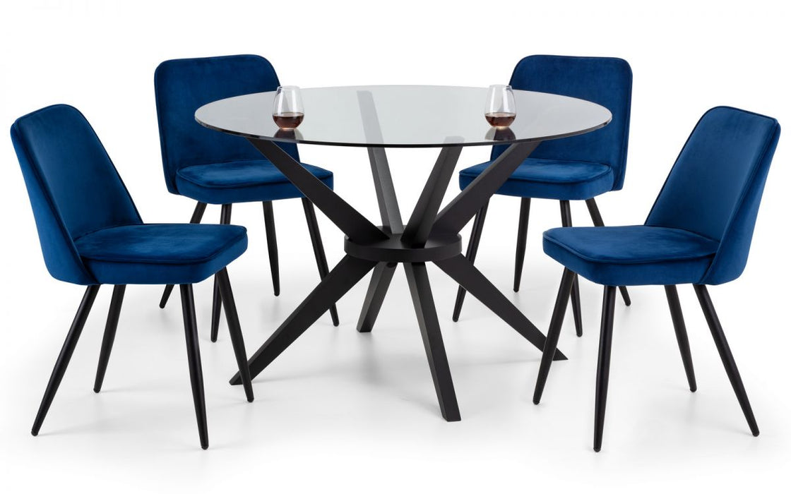 Hayden 120cm Round Dining Table & 4 Burgess Blue Chairs