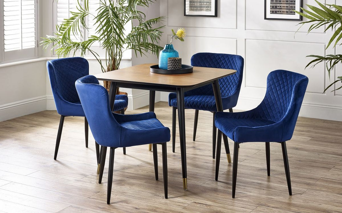 Findlay Square Dining Table & 4 Luxe Blue Dining Chairs