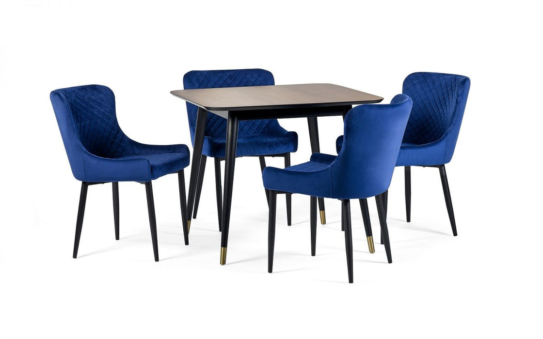 Findlay Square Dining Table & 4 Luxe Blue Dining Chairs