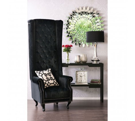 Regents Park Tall Porter Grande Armchair - Black Velvet - Modern Home Interiors