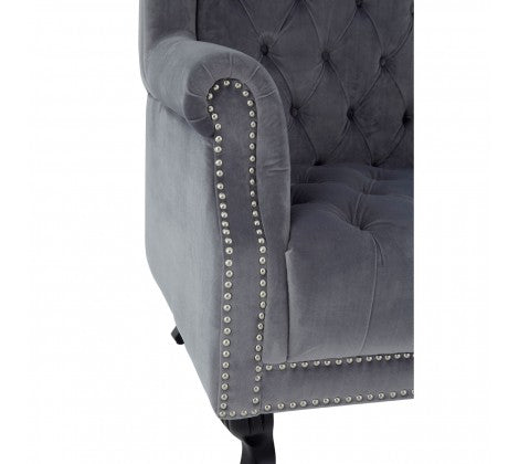 Regents Park Tall Porter Grande Armchair - Grey Velvet - Modern Home Interiors