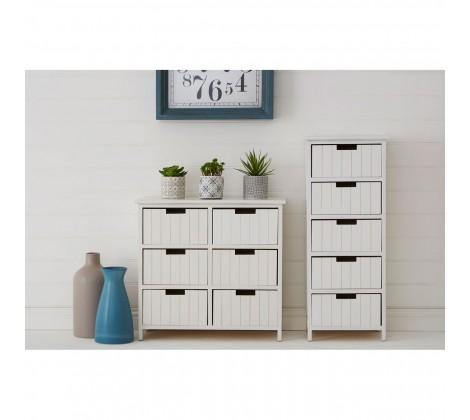 New England White 5 Drawer Tall Chest - Modern Home Interiors