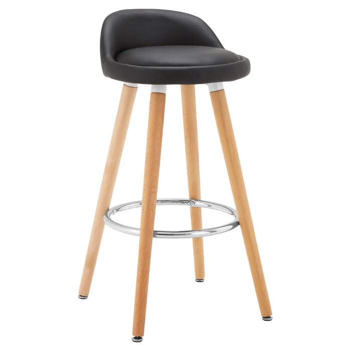 Curved Shaped Black Faux Leather Seat with Chrome and Beechwood Legs Bar Stool