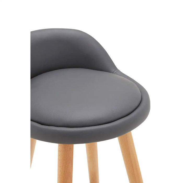 Curved Shaped Grey Faux Leather Seat with Chrome and Beechwood Legs Bar Stool