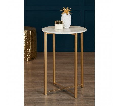 Templar White Marble Side Table With Lattice Base - Modern Home Interiors