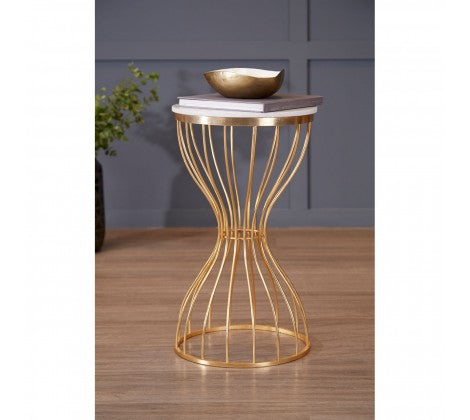 Templar White Marble and Gold Pinched Base Iron Side Table - Modern Home Interiors