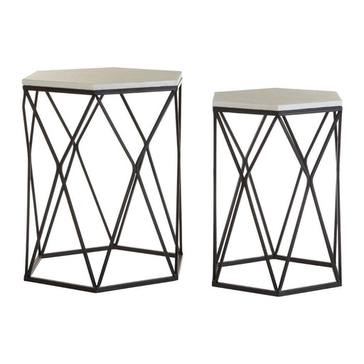 Arcana White Marble / Black Steel Side Tables - Modern Home Interiors