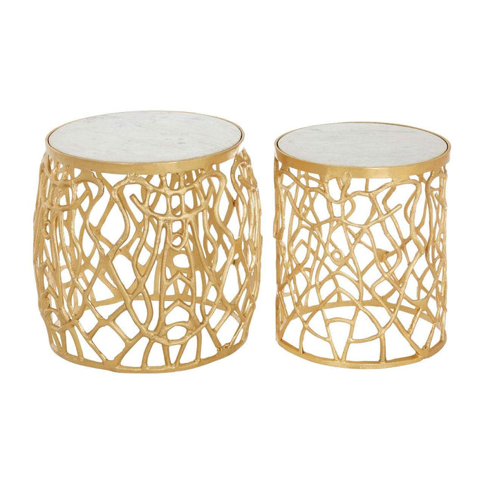 Templar Gold Finish / Marble Side Tables - Modern Home Interiors