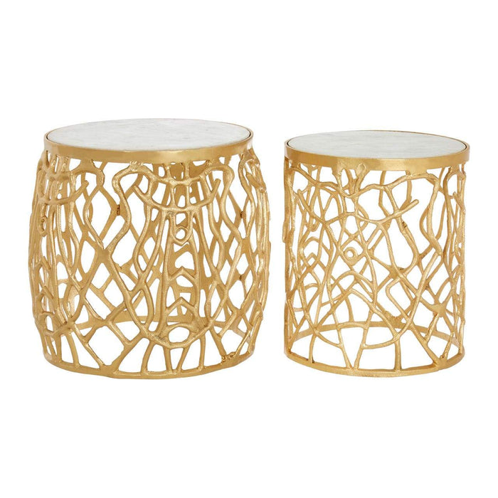 Templar Gold Finish / Marble Side Tables - Modern Home Interiors