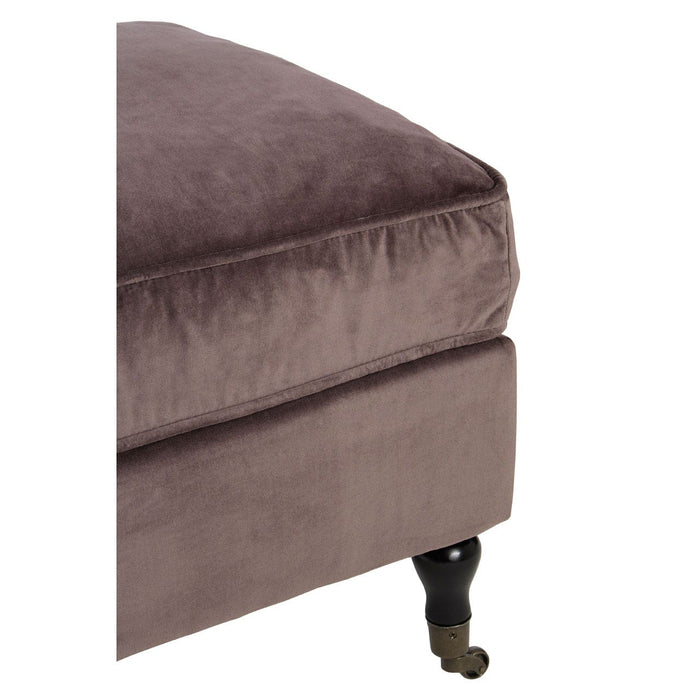 Medan Grey Plush Velvet Footstool with Wheels - Modern Home Interiors