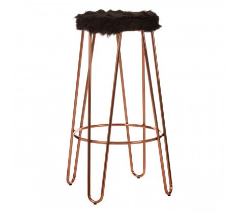 District Faux Fur & Rose Gold Finish Stool - Modern Home Interiors
