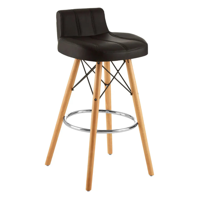 Black Soft Faux Leather Effect Bar Stool with Beechwood and Chrome Legs