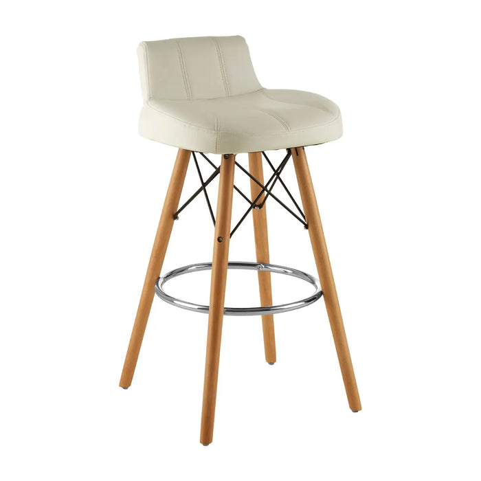 White Soft Faux Leather Effect Bar Stool with Beechwood and Chrome Legs