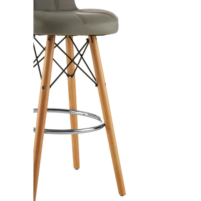 Grey Soft Faux Leather Effect Bar Stool with Beechwood and Chrome Legs