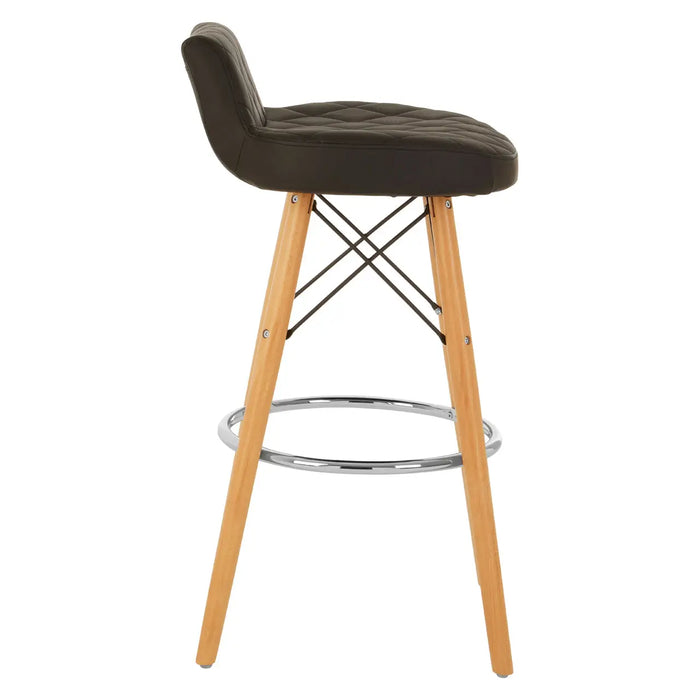 Quilted Black Soft Faux Leather Effect Bar Stool with Beechwood and Chrome Legs