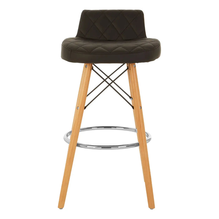 Quilted Black Soft Faux Leather Effect Bar Stool with Beechwood and Chrome Legs