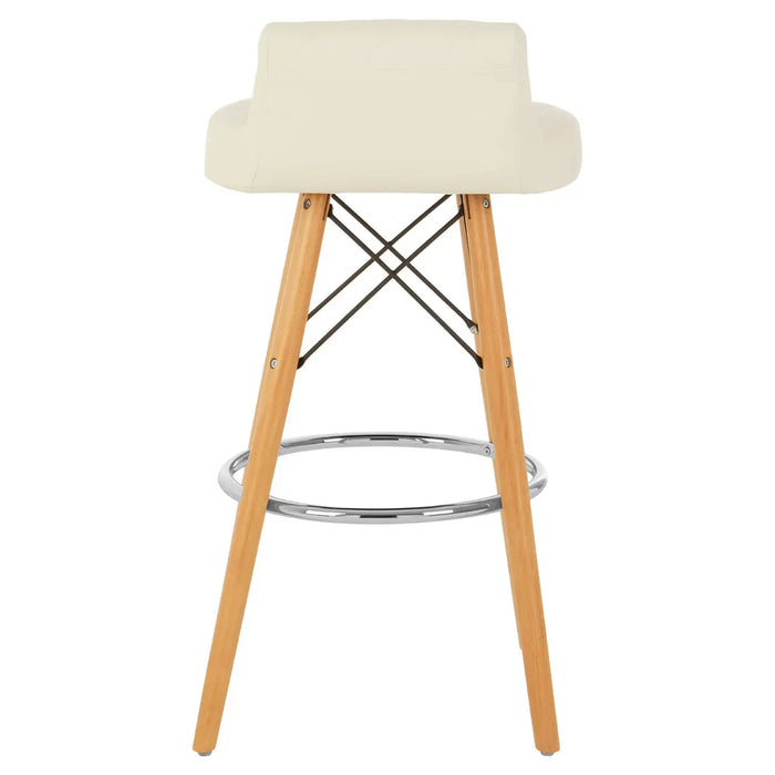 Quilted White Soft Faux Leather Effect Bar Stool with Beechwood and Chrome Legs
