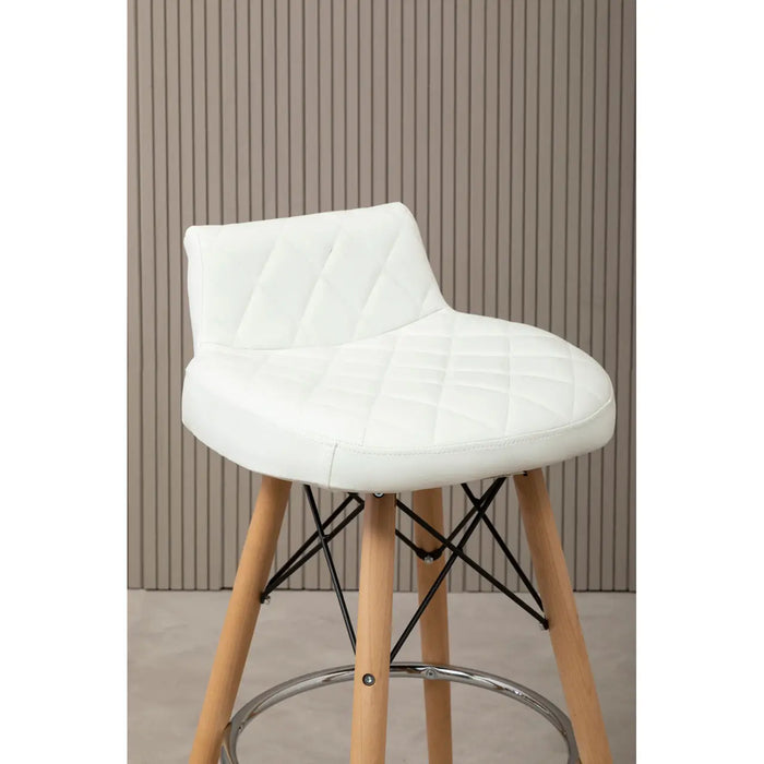 Quilted White Soft Faux Leather Effect Bar Stool with Beechwood and Chrome Legs