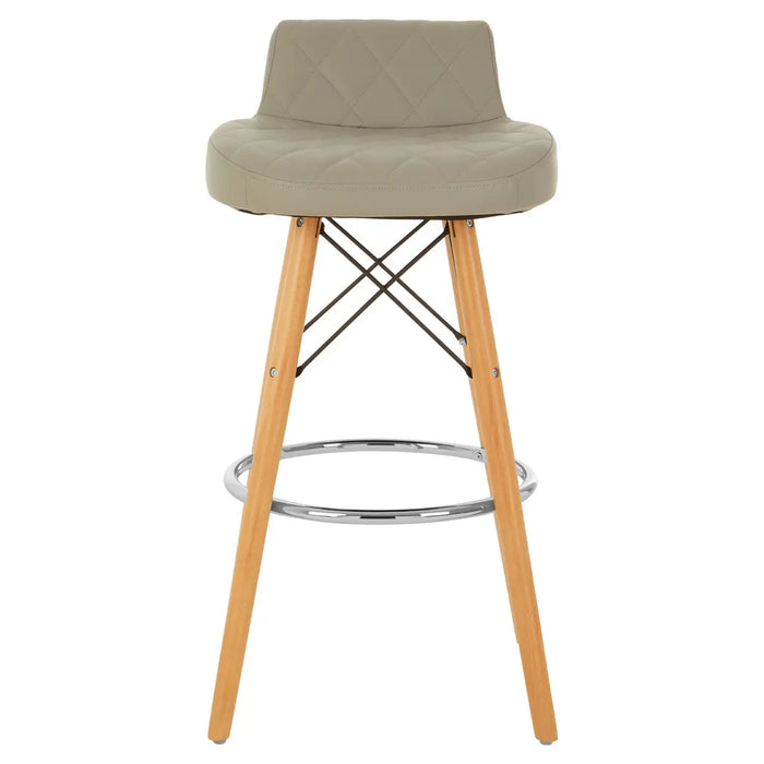Quilted Grey Soft Faux Leather Effect Bar Stool with Beechwood and Chrome Legs