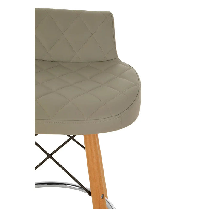 Quilted Grey Soft Faux Leather Effect Bar Stool with Beechwood and Chrome Legs