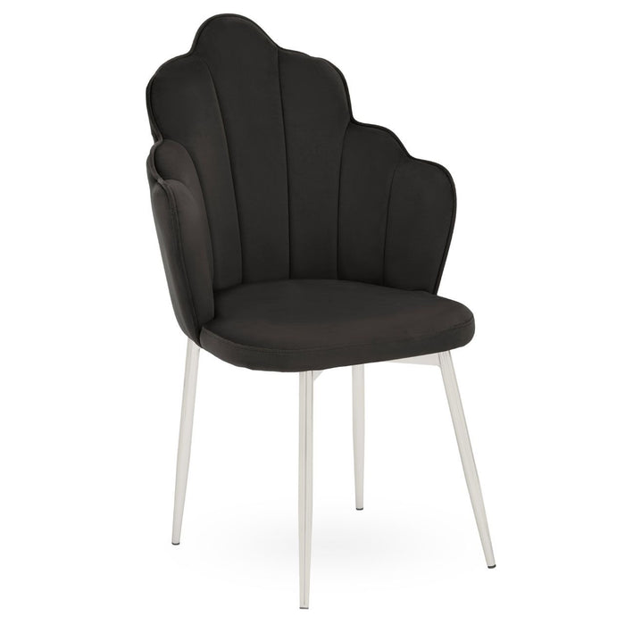 Black Velvet Dining Chair with Silver Legs