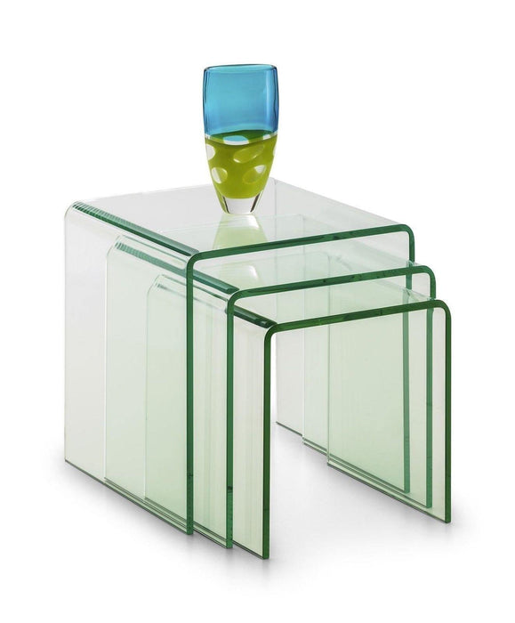 Julian Bowen Amalfi Designer Bent Clear Safety Glass Nest Of Tables (Set of 3) - Modern Home Interiors
