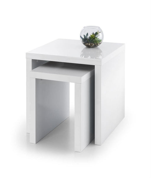 New Metro Set Of 2 Designer White High Gloss Nest Of Tables - Modern Home Interiors