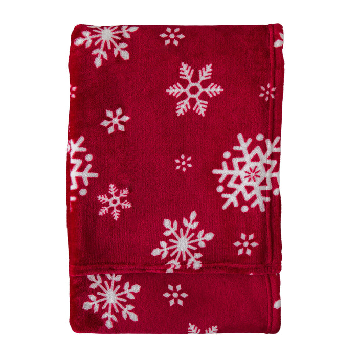 Aspen Flannel Fleece Throw 220gsm 100% Polyester Super Soft Snowflake Winter Design (130 x 177cm)