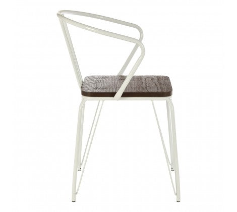 District White Metal And Elm Wood Arm Chair - Modern Home Interiors
