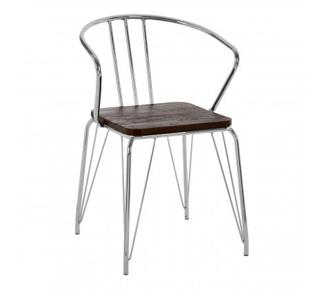 District Chrome Metal And Elm Wood Arm Chair - Modern Home Interiors