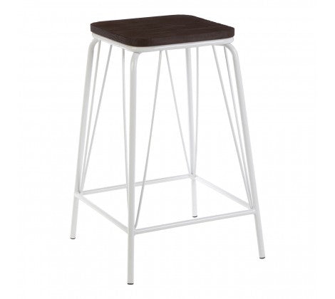 District White Metal And Elm Wood Stool - Modern Home Interiors