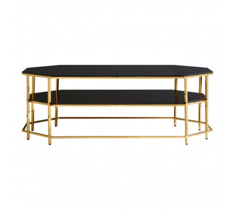 Arezzo Black Tempered Glass and Gold Coffee Table - Modern Home Interiors