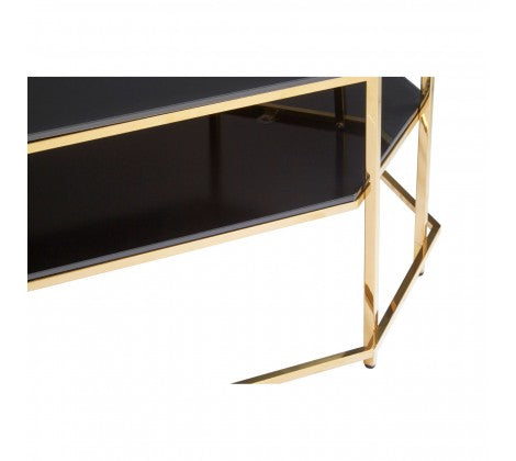 Arezzo Black Tempered Glass and Gold Coffee Table - Modern Home Interiors