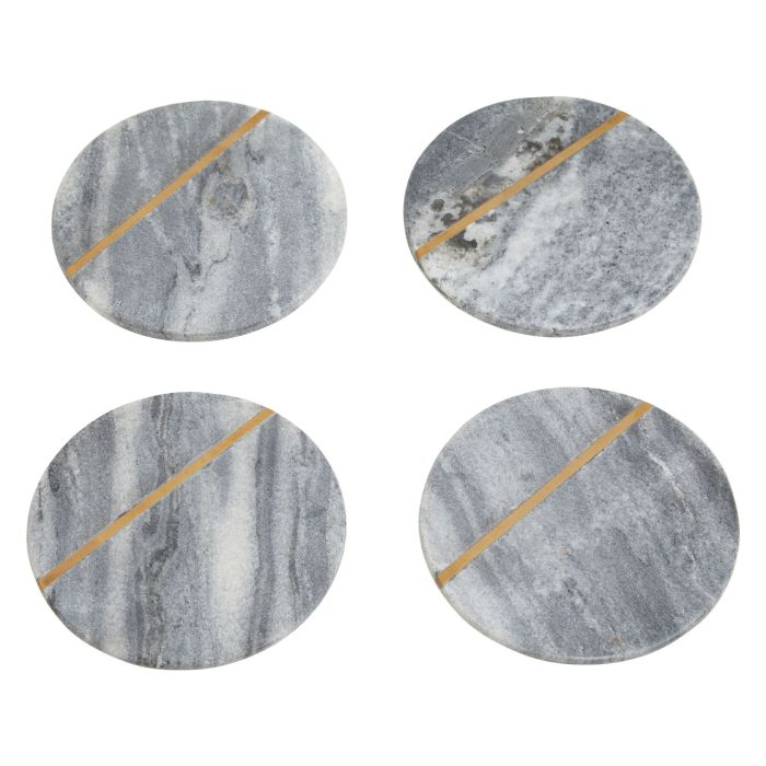Grey Marble Round Coasters with Gold Toned Accent - Set of 4