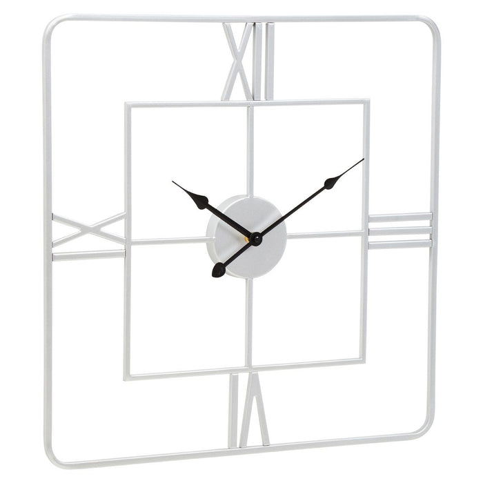 Silver Finish Rounded Square Roman Numerals Wall Clock - 50 x 50cm