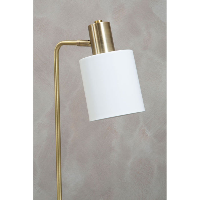 White Marble Base Brass Finish Curved Desk Lamp with White Shade