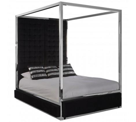 Piermount Black Velvet Luxury Canopy King Size Bed - Modern Home Interiors