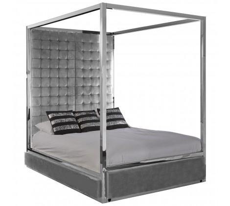 Piermount Grey Velvet Luxury Canopy King Size Bed - Modern Home Interiors