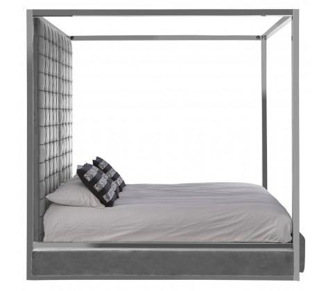 Piermount Grey Velvet Luxury Canopy King Size Bed - Modern Home Interiors