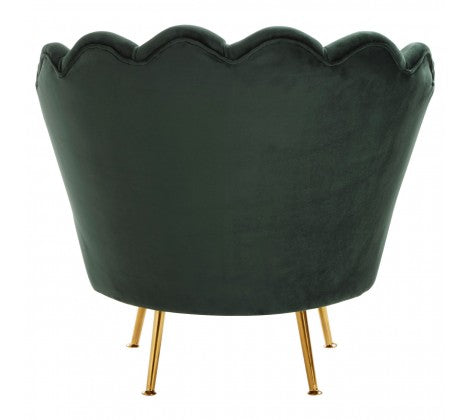 Ovala Deep Green Plush Velvet Scalloped Accent Chair - Modern Home Interiors
