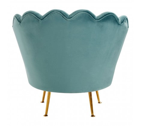 Ovala Blue Plush Velvet Scalloped Accent Chair - Modern Home Interiors