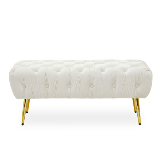Tamra Velvet Footstool/Bench with Gold Legs - Cream - Modern Home Interiors