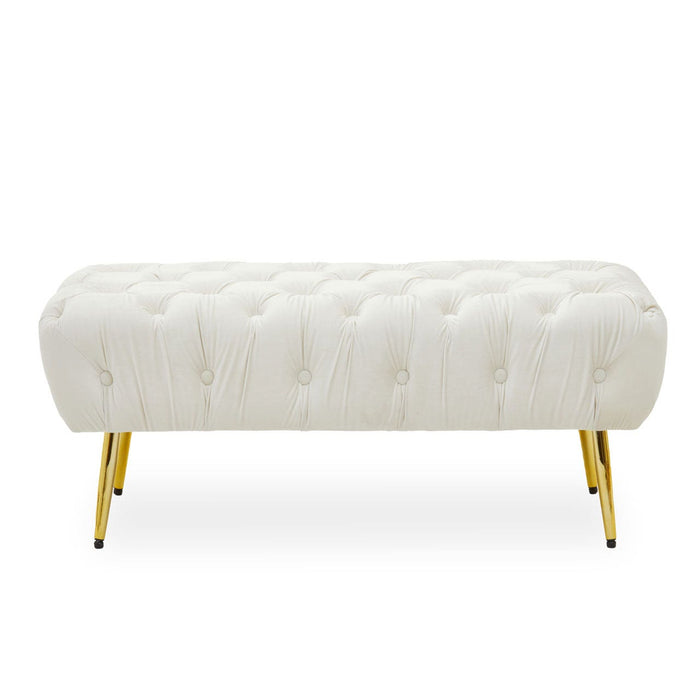 Tamra Velvet Footstool/Bench with Gold Legs - Cream - Modern Home Interiors