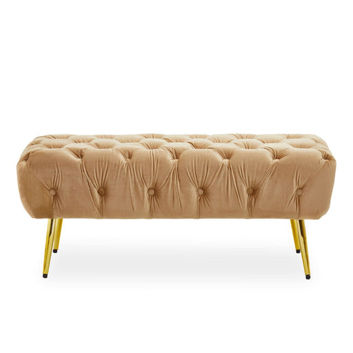 Tamra Velvet Footstool/Bench with Gold Legs - Beige - Modern Home Interiors