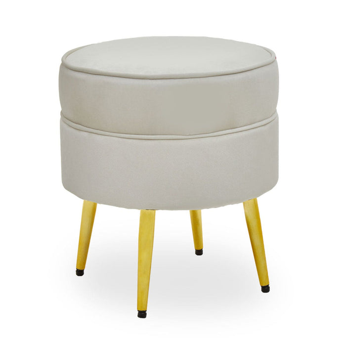 Tamra Round Velvet Footstool with Gold Legs - Cream - Modern Home Interiors